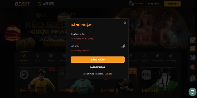 Quy trình đăng nhập Debet được thiết kế để đơn giản